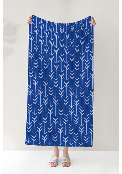 Geometrik Ok Motifli Plaj Havlusu - Modern Minimalist Saks Mavi Beyaz Hızlı Kuruyan Mikrofiber Havlu Serin Mercan