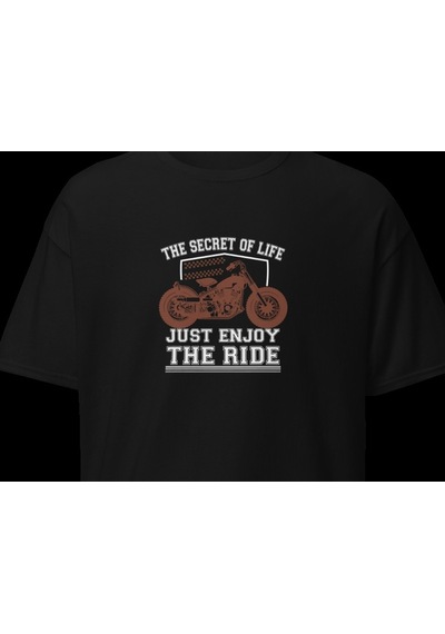 Wildstyle Just Enjoy The Ride Motosiklet Vintage Özgürlük Baskılı Unisex Bisiklet Yaka Pamuklu Tişört - Siyah