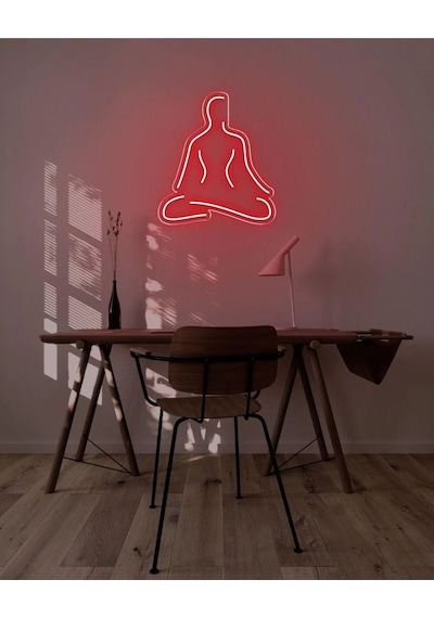 Yoga Yapan İnsan Figürlü Neon Tabela Kırmızı