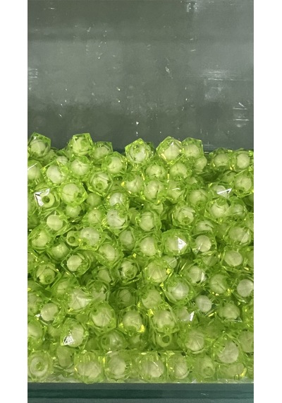 Kübik Serisi Yeşil Kristal Boncuk İçi İncili 10 Mm Janjanlı Akrilik Boncuk Takı, Çanta Boncuğu 50 Gr 100-110 Adet