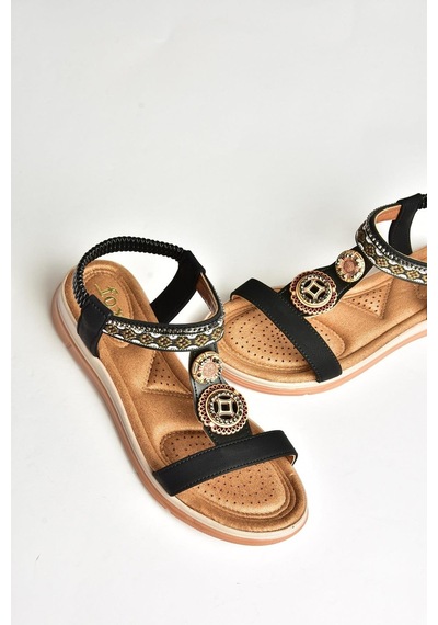 Fox Shoes U258613609 Siyah Kadın Sandalet Siyah-suni Deri Siyah