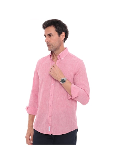 Slim Fit Uzun Kol Yaka Düğmeli Nefes Alan Keten Hediye Kutulu Erkek Gömlek Fs-004548 - Yavruağzı-3226 Kırmızı - Turuncu