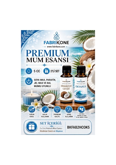 Premium Mum Esansı 5 Cc 2'li Set - Hindistan Cevizi, Okyanus - Soya Wax, Parafin, Jel Wax Ve Bal Mumu Uyumlu Bkfab2hcok5 Karışık