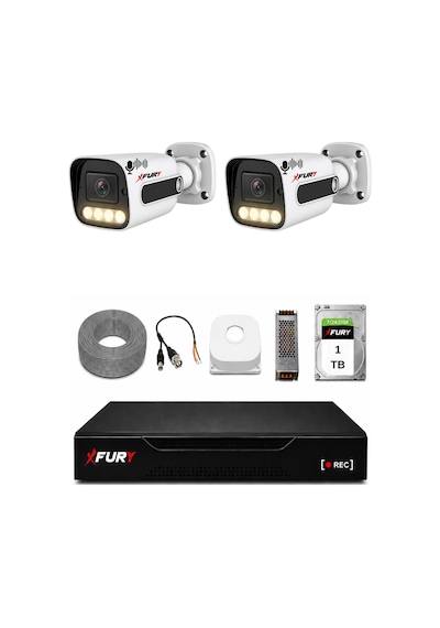 Fury 2 Kameralı Güvenlik Kamera Seti Sesli 4 Warm Led Gece Renkli Görüş 1 Tb Hdd 5500s