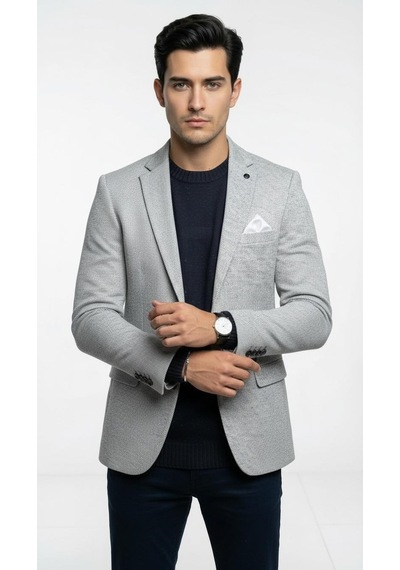 Plus Scorpion Erkek Karyağdı Desenli Slim Fit Blazer Ceket Siyah & Bej Şık Günlük Ve Ofis Kombin Siyah