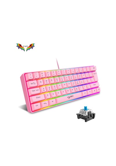 Q60 Blue Switch Mini Rgb Oyun Klavyesi Gaming Mekanik 62 Tuşlu 18 Rgb Led Usb Tip-c Kablosu Pembe1