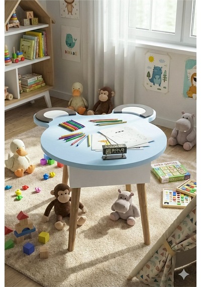 Çocuk Masası Happy Face 50 60 48 CM Oyun, Boyama ve Etkinlik Masası Mavi