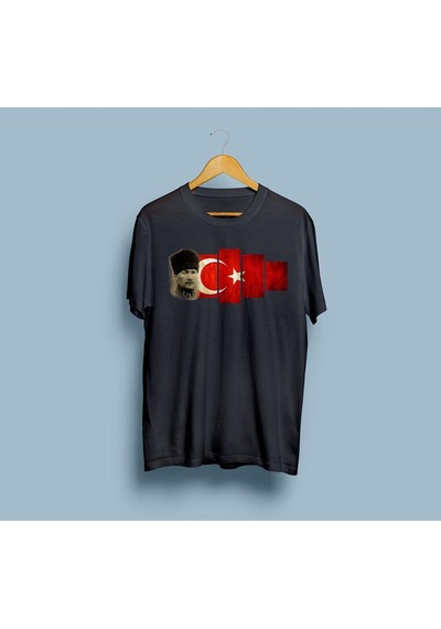 Oversize Mustafa Kemal Atatürk Ve Türk Bayrağı Tasarım Unisex T-shirt Siyah