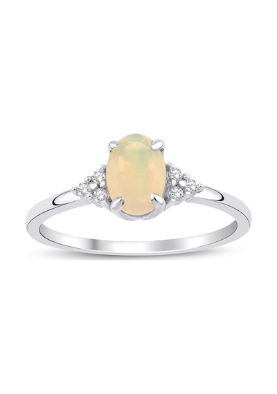 Opal Oval Tektaş Pırlanta Yüzük Beyaz