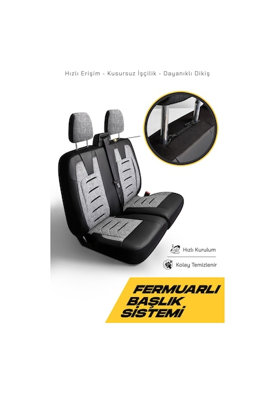 Gri - Siyah Panda Bodrum Serisi Ford Transit 2014+ Araca Özel Keten Ticari Oto Koltuk Kılıfı