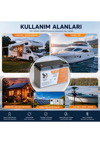 Sd Energy 12v 100ah 1.28kwh 6000dod Bluetooth Lifepo4 Lityum Akü