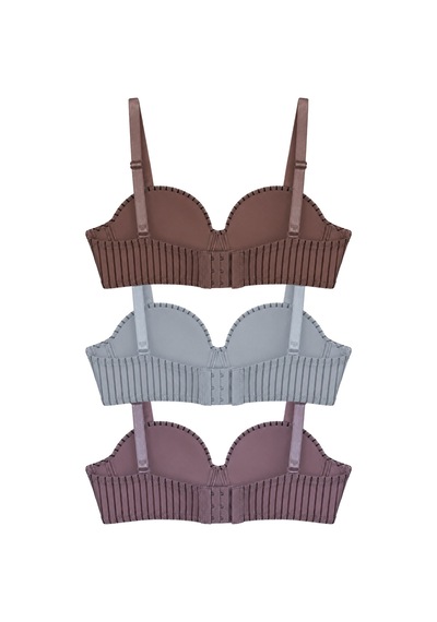 Cottonill Seamless Bra - Striva Mikro Çizgi Desenli Balenli Toparlayıcı Kadın Sütyen 3'lü Paket Çok Renkli