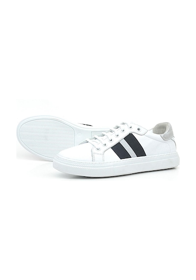 Hakiki Deri Beyaz Siyah Desenli Kadın Sneaker Ayakkabı Beyaz