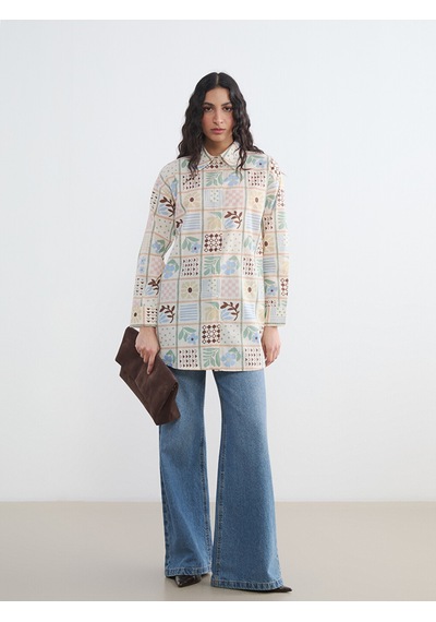 Lcw Modest Karışık Desenli Oversize Kadın Gömlek Tunik
