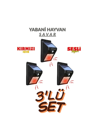 Domuz Kovucu Ayı Kovucu Işıklı Sesli Güneş Enerjili Sensörlü Solar Gece Gündüz Modlu 3'lü Set