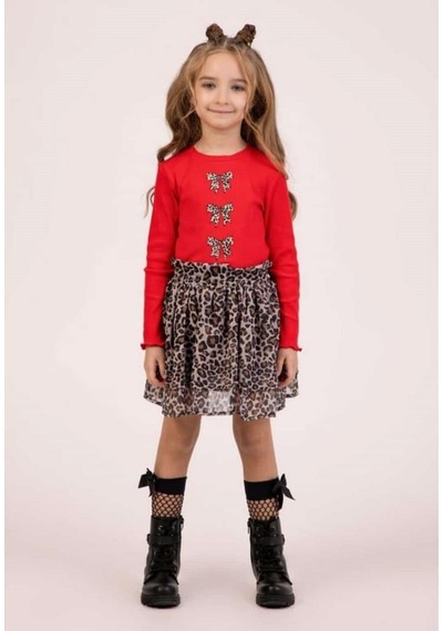 Dmb Kids Kız Leopar Etek Takım 25ydmb0654 Kırmızı