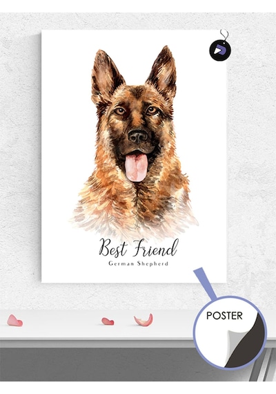German Shepherd Köpek Best Friend Hayvan Poster - Afiş - Dekoratif Duvar Posteri