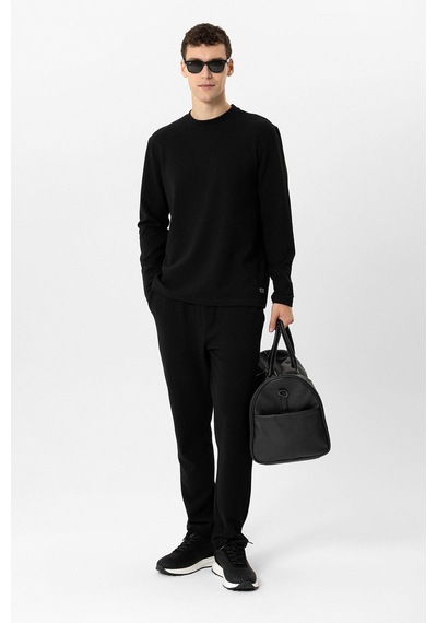 Backandbond Siyah Regular Fit Baskılı Bisiklet Yaka Sweatshirt