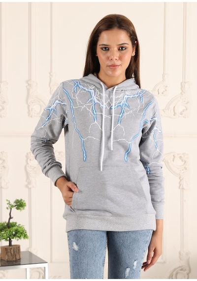 Espoirplus Gri Renk Şimşek Baskılı Unisex Sweatshirt Gri