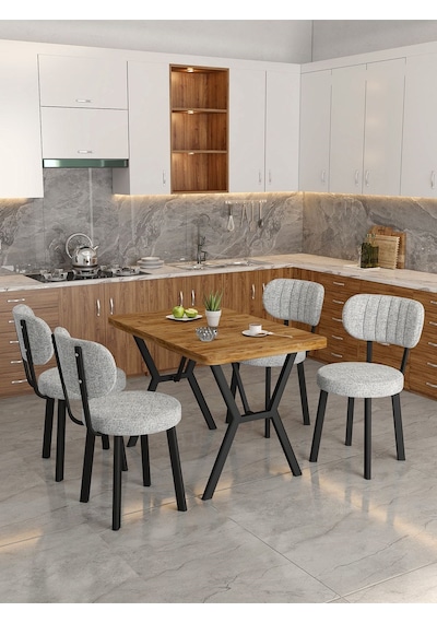 Azra 70x110cm Atlantik Mutfak Masası, Mutfak Masası Takımı, Yemek Masası, 4 Açık Gri Sandalye Açık Gri
