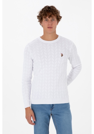 U.S. Polo Assn. Erkek Slim Fit Bisiklet Yaka Desenli Beyaz Kazak 50307836-VR013