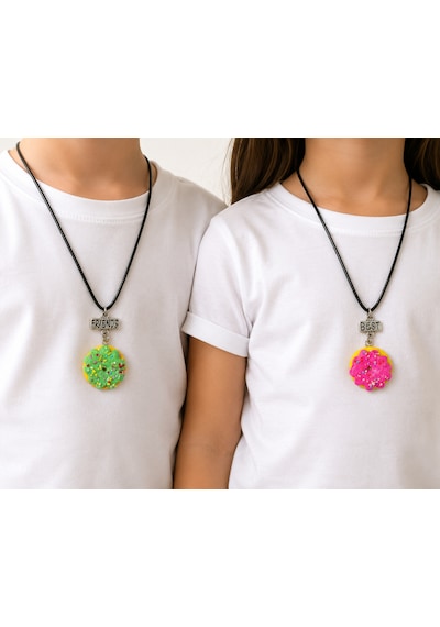 Çocuklar İçin Donut Figürlü Best Friends İkili Arkadaşlık Kolyesi Hediye Çok renkli