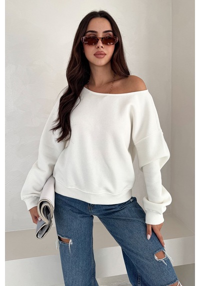 Noa & Noa Kadın Omuz Detaylı Polar Sweatshirt Rahat & Feminen Stil Beyaz