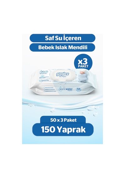 Giggles Pure Water Bebek Islak Havlusu Saf Su Mendil 3 Paket 150 Adet 3'lü Set
