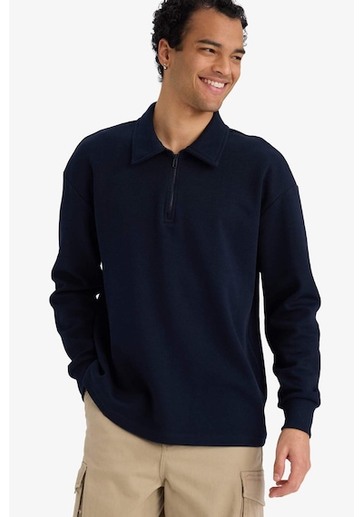 Defacto Boxy Fit Polo Yaka Yarım Fermuarlı Pike Sweatshirt G6471ax25wnnv253 Lacivert-nv253