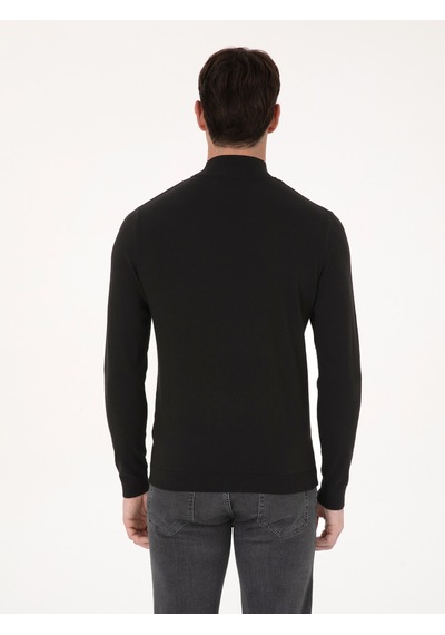 Cacharel Siyah Slim Fit Pamuk Karışımlı Yarım Balıkçı Yaka Basic Triko Kazak