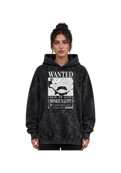 Sevbano Wanted One Piece Monkey D. Luffy Anime Baskılı Unisex Oversize Yı Siyah