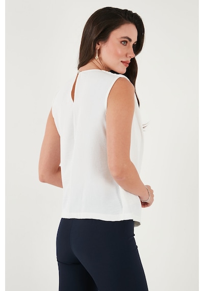 Lela Slim Fit Dik Yaka Omuz Büzgülü Bayan Bluz 6527836 Beyaz