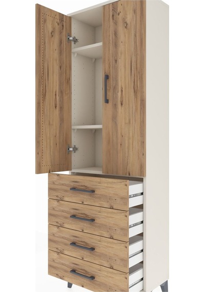 Arges Dolap 3 Raflı 4 Çekmeceli 2 Kapaklı 60x30x182 Aytaşı-çam Aytaşı