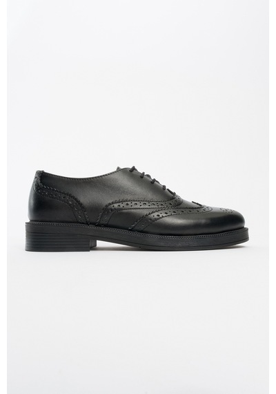 Luvishoes Avra Siyah Cilt Hakiki Deri Kadın Oxford Ayakkabı Siyah