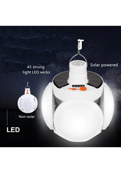 Yeni Nesil Solar Led Lamba Katlanır 5 Kanatlı 45 Ledli Şarjlı Ve
