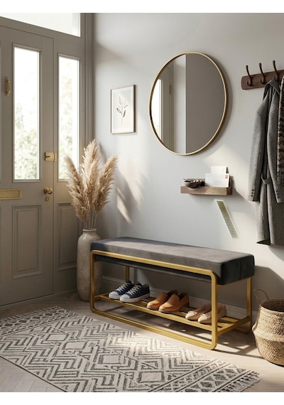 Line Modern Bench Puf Gold Metal 120 Cm - Antre, Giriş Holü, Ofis İçin Şık Dekoratif Bench Siyah