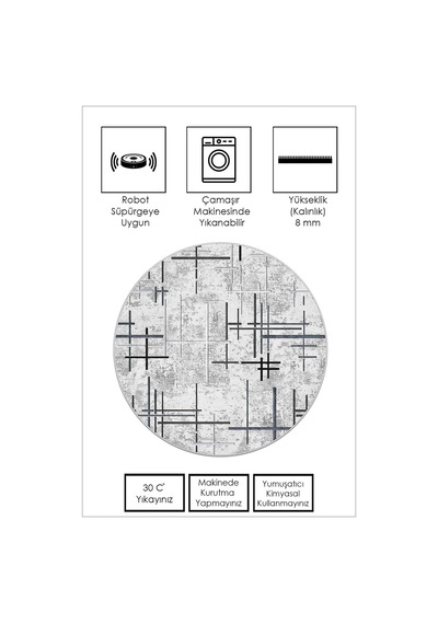 West Home Dijital Baskı Yıkanabilir Kaymaz Taban Yuvarlak Mutfak Halısı Salon Halısı Ve Yolluk Wh 488 Grey Yuvarlak