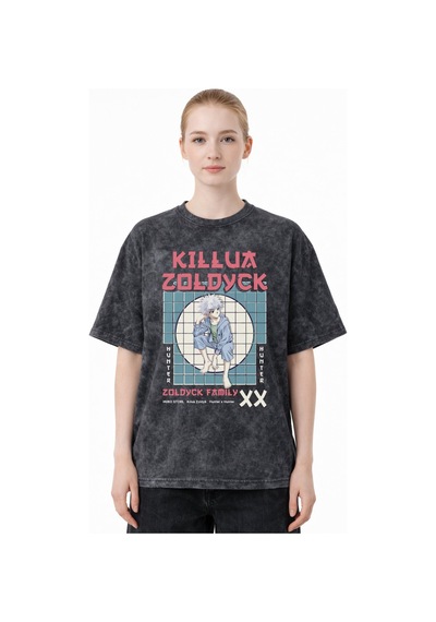 Sevbano Tasarım Hunter X Hunter Killua Zoldyck Anime Baskılı Unisex Overs Siyah