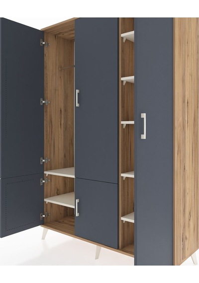 Hyperion Dolap 7 Raflı 5 Kapaklı Tek Askılı 132x44x195 Çam-an... Çam