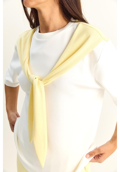Shade Kadın Şal Detaylı Basic T-shirt Beli Lastikli Bol Pantolon Alt-üst Modal Takım 4116 60286084 - Sarı-beyaz Çok Renkli