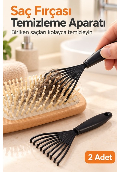 Saç Fırçası Ve Tarak Temizleme Aparatı Siyah Plastik 2 Adet Tırmık
