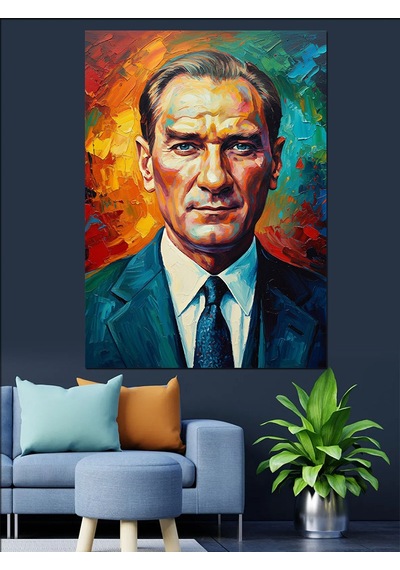 Renkli Atatürk Portresi Sanatsal Dekoratif Kanvas - Mdf Ahşap Tablo
