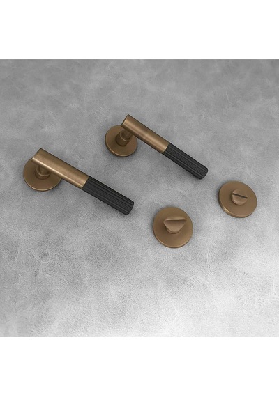 Duo One-s Zamak Mat Antik Sarı - Siyah Rozetli Zamak Wc Banyo Kapı Kolu 1 Takım