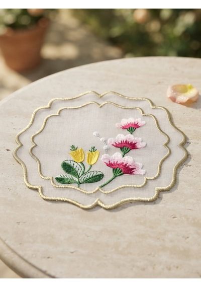 Fleur Embroidered Kokteyl Peçetesi-white