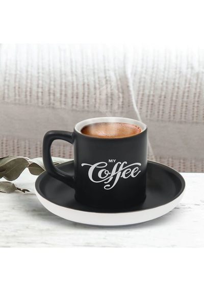 Bk Gift Kişiye Özel Coffe Tasarımlı Siyah Renk Türk Kahvesi Fincanı-4, Arkadaşa Hediye, Sevgiliye Hediye, Yıl Dönümü Hediyesi