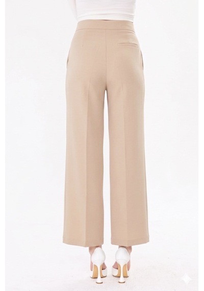Sortie Collection Yüksek Bel Bol Paça Pantolon Bej