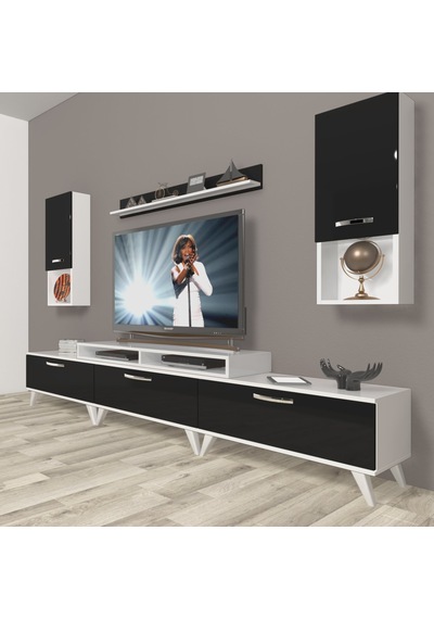 Decoraktiv Ekoflex 270da Slm Retro Tv Ünitesi Tv Sehpası Beyaz - Siyah