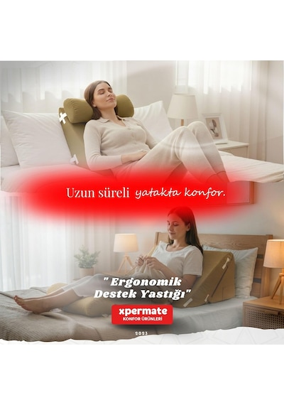 Ergonomik Destek Yastığı Baş, Sırt, Bel Ve Bacak Desteği Kahverengi