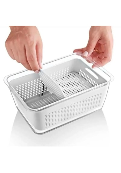 Vinoa 3'lü 2,5 Lt + 5 Lt + 9 Lt Süzgeçli Buzdolabı Düzenleyici Organizer + Saklama Kabı Beyaz