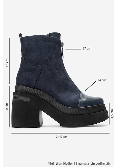 Luvi Shoes Anett Lacivert Cilt Lacivert Süet Fermuarlı Kadın Platform Topuklu Bot